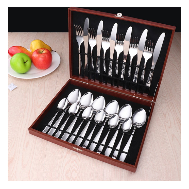 24 Pcs / set Dinnerware Set top Stainless Steel Dinner Knife and Fork Cutlery Set With Gift Box