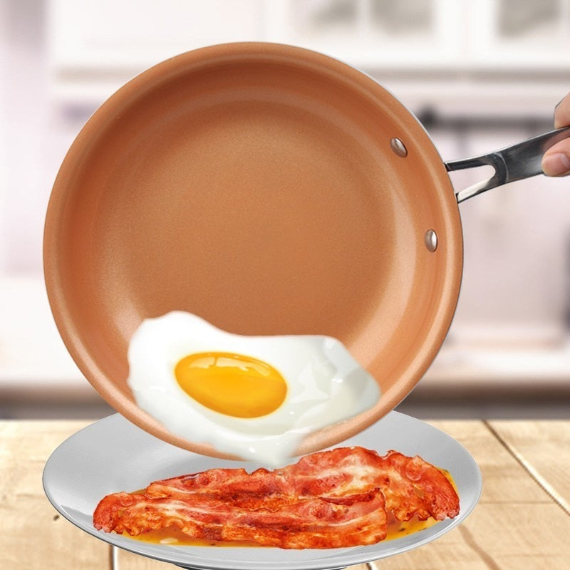 8/10/12 Inch non-stick Skillet Copper Frying Pan With Ceramic Coating Induction Cooking Frying Pan oven Dishwasher Safe Saucepan