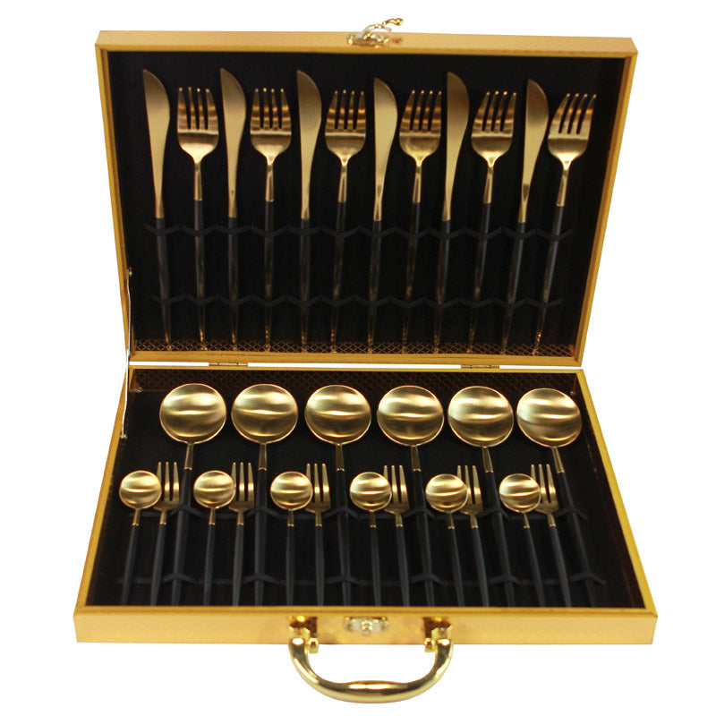 KuBac Black Gold Dinnerware Set 18/10 Stainless Steel Dinner Knife Fork White Gold Cutlery Set Pink  With Giftbox Drop Shipping