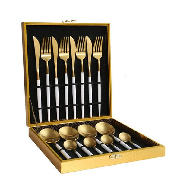 KuBac Black Gold Dinnerware Set 18/10 Stainless Steel Dinner Knife Fork White Gold Cutlery Set Pink  With Giftbox Drop Shipping