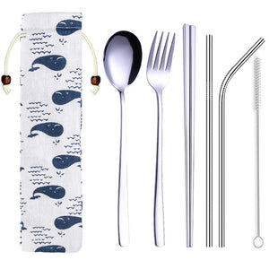 Korean Dinnerware Set Stainless Steel Portable Cutlery Chopsticks Fork Spoon with Metal Straws Cocktail for Travel Cutlery Set