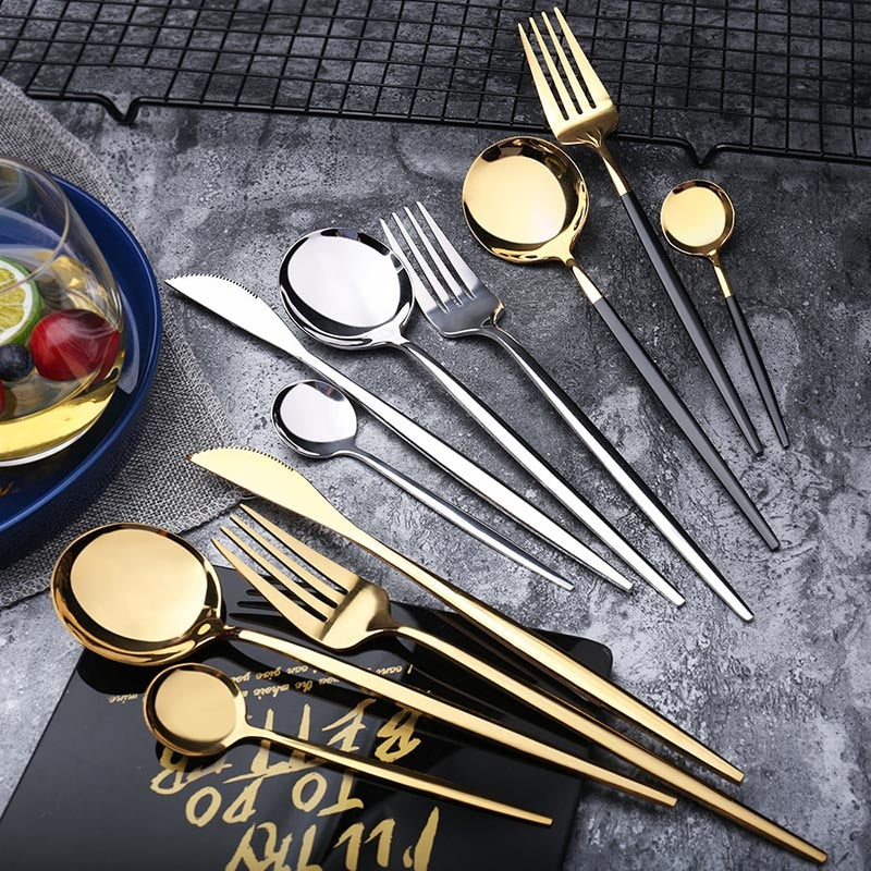 Hot Sale Dinner Set Cutlery Knives Forks Spoons Wester Kitchen Dinnerware Stainless Steel Home Party Tableware Set