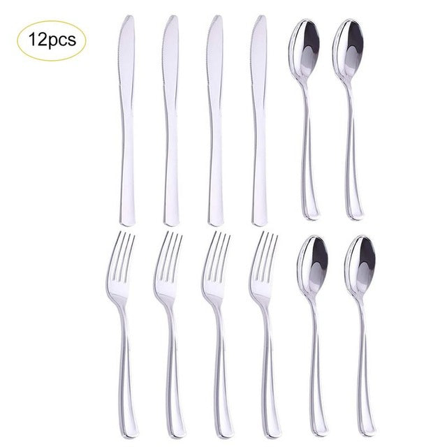 12pcs Flat Plating Gold Cutlery Western Dessert Cutlery Ice Cream Spoon Long Handle Disposable Cutlerys