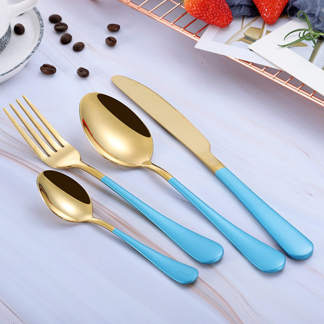 Steel Cutlery Set Gold Cutlery Set Stainless Steel Cutlery Western Dinnerware Set Kitchen Knives Spoon Pink Set Dropshipping