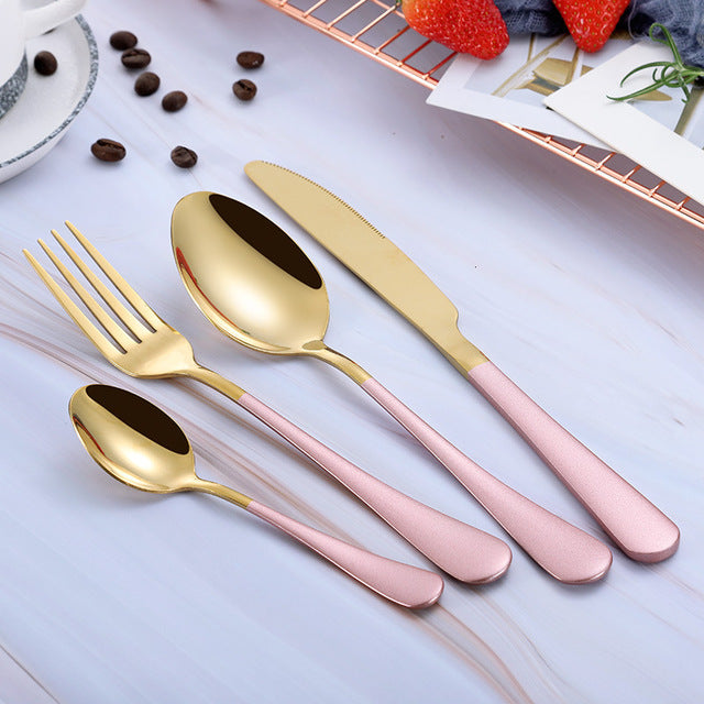 Steel Cutlery Set Gold Cutlery Set Stainless Steel Cutlery Western Dinnerware Set Kitchen Knives Spoon Pink Set Dropshipping