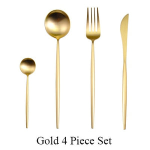 4Pcs/set Black Cutlery Set Stainless Steel Dinnerware Set Gold Flatware Fork Knife Spoon Wedding Silverware Set Drop Shipping