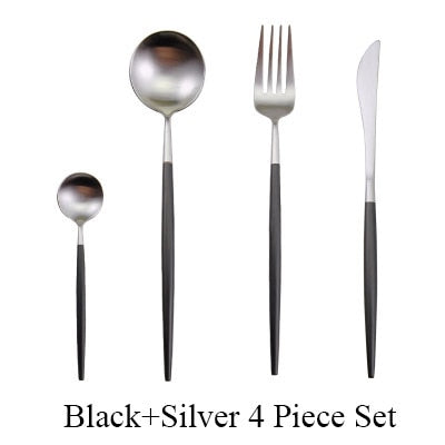 4Pcs/set Black Cutlery Set Stainless Steel Dinnerware Set Gold Flatware Fork Knife Spoon Wedding Silverware Set Drop Shipping